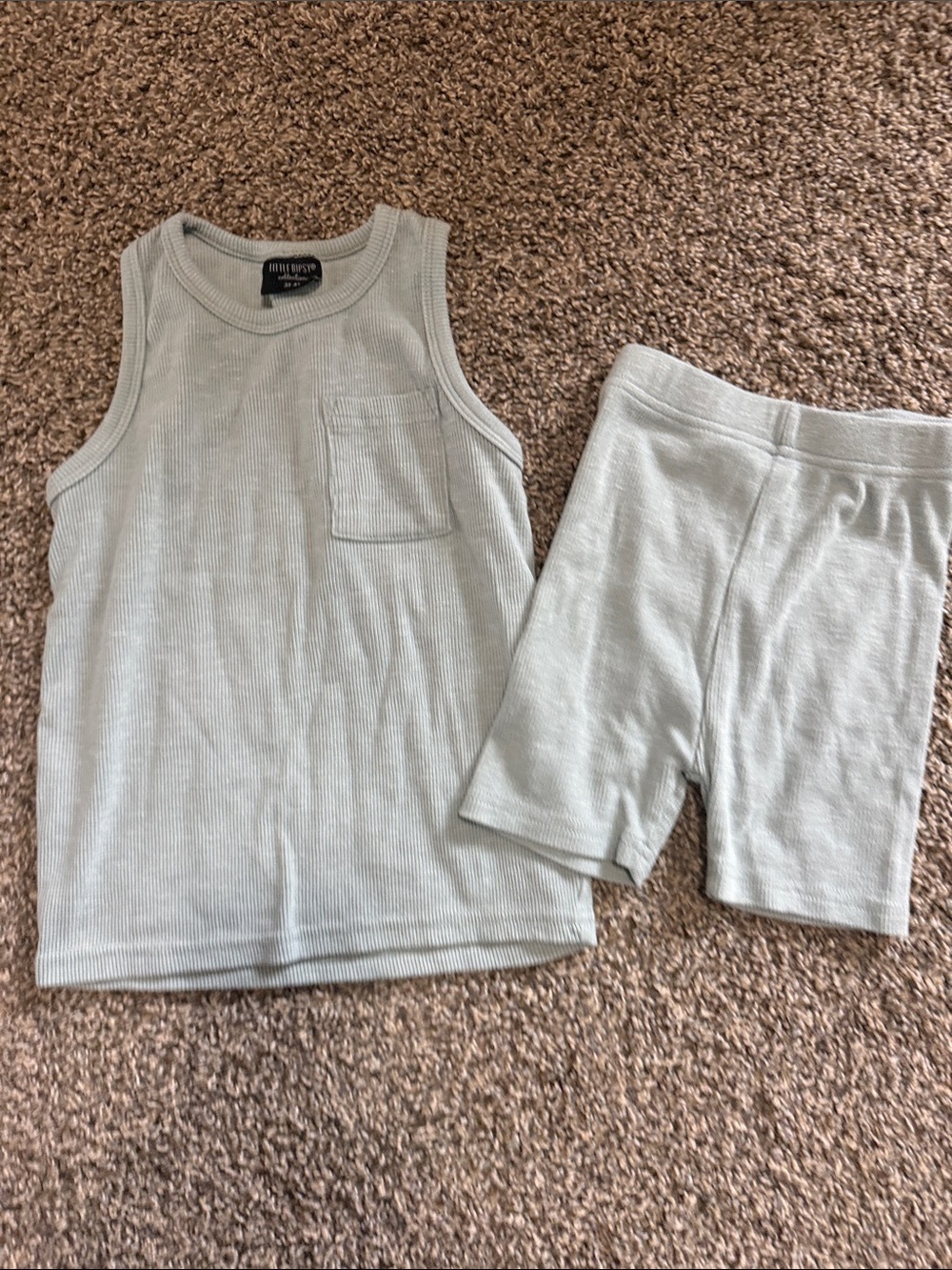 Little Bipsy muted Blue Ribbed Tank and Shorts Set